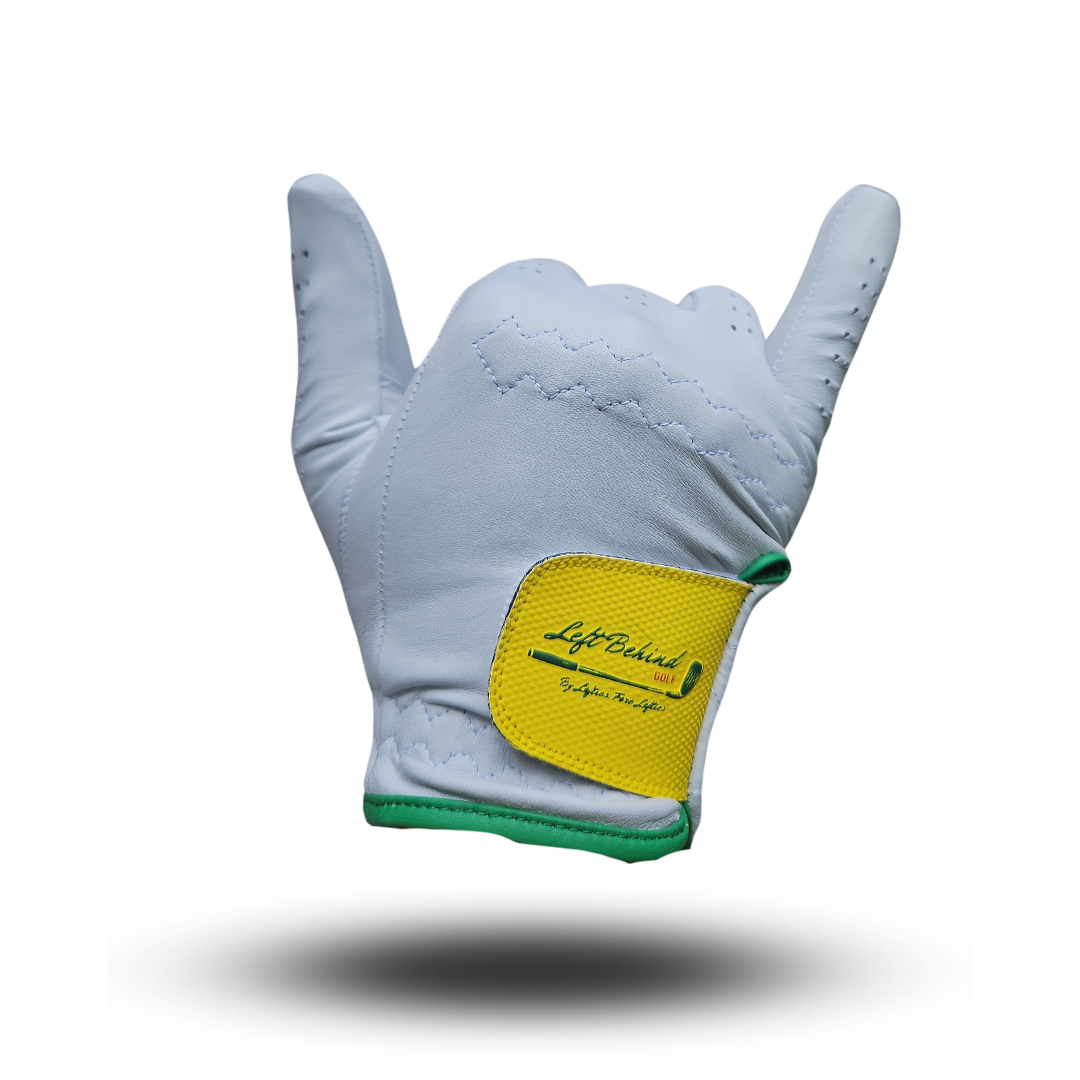 Augusta Edition Left-Handed Golf Glove | LBGC Retro Logo - White, Yellow, Green