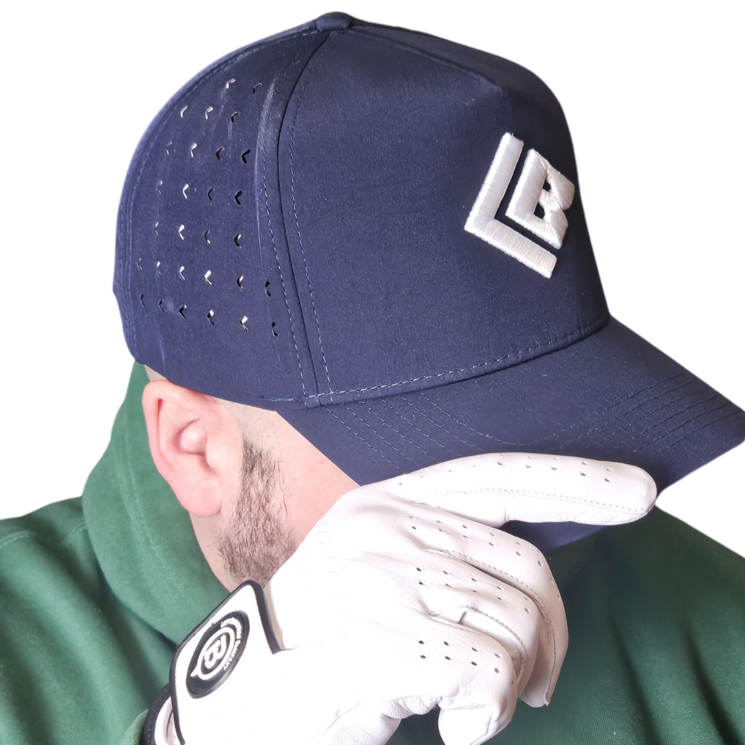LB Pro-Style Branded Golf Hat (Navy) – Classic Top Rated – Left