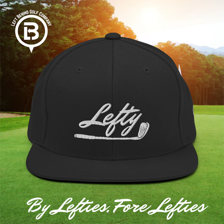 Lefty Golf 2024 Snapback Hat (Black) - Structured High-Profile Mens Golf Hats